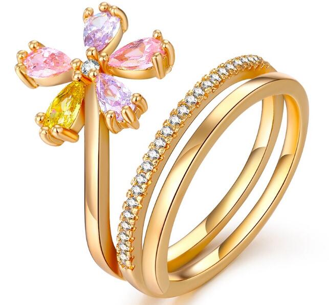 

Champaign Gold Plating Pink Zircon Flower Shapes Rings 6/7/8/9 Sizes,Romance Colorful Diamond Jewelry Accessories for wedding.