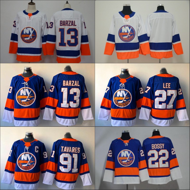 

13 Mathew Barzal Jersey 2020 New York Islanders 27 Anders Lee 91 John Tavares 22 Mike Bossy Blank No Name Blue Hockey Jerseys Cheap, As pic