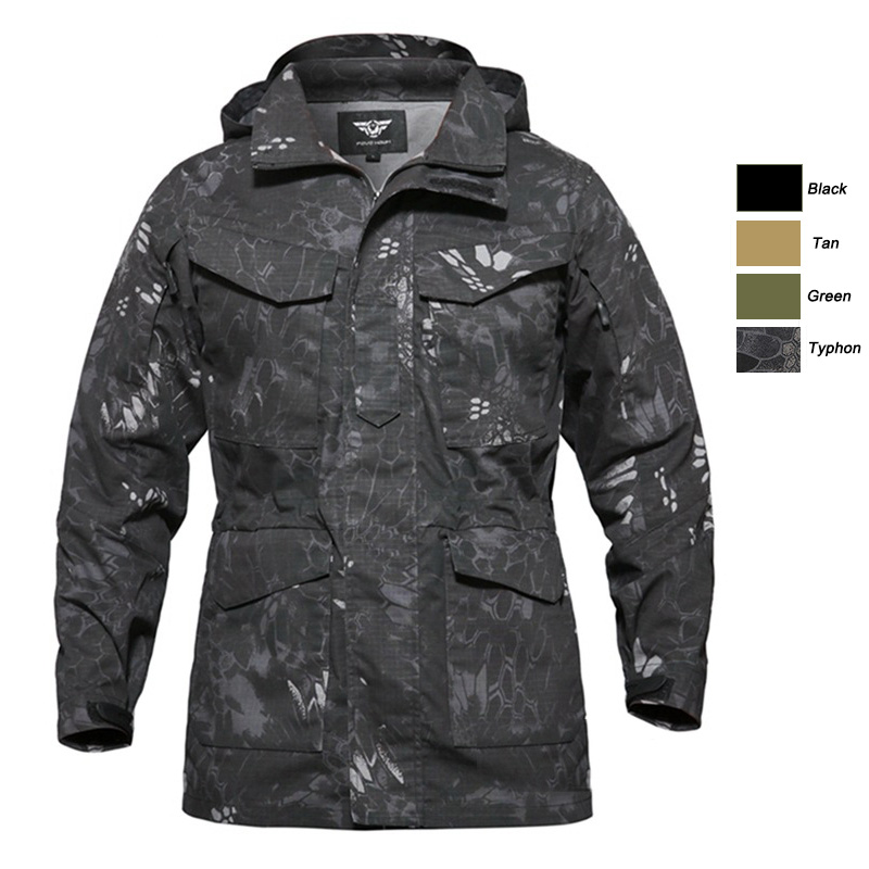 

Outdoor Clothing Woodland Hunting Shooting Coat Tactical Combat Winter Clothing Camouflage Windbreaker Tactical Outdoor M65 Jacket P05-216, Black