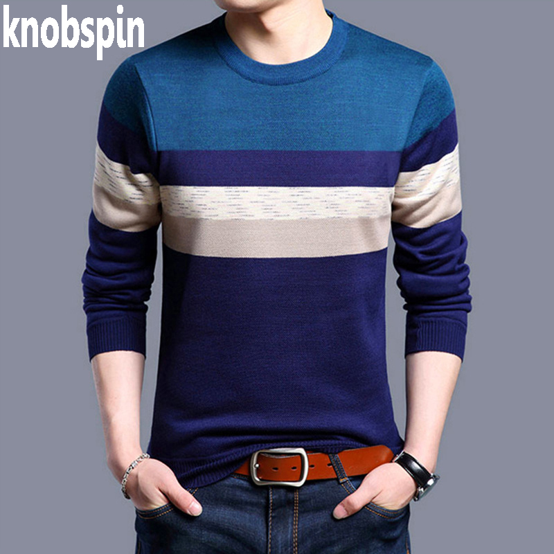 Brand Knitwear Pull Hommes 2017 Automne Hiver Mode Striché O-Col À Manches longues Slim Fit Fit Tirez Homme Pulls Sweaters Plus Taille