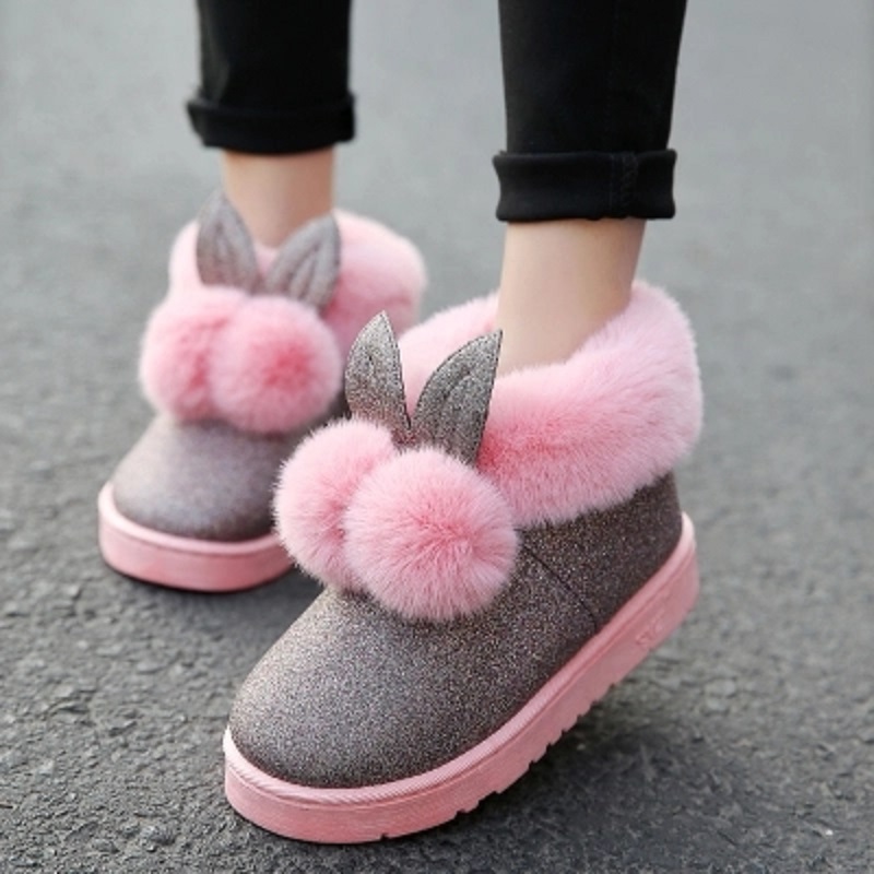 2018 winter new women boots rabbit ears cute boots waterproof and velvet thick warm cotton shoes.