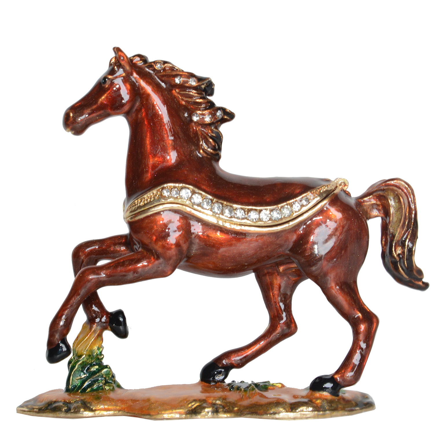 Running Horse Jeweled Trinket Box Figurine Metal Jewelry Boxes & Organizers Horse Collectible Gifts Decor-image-423065650