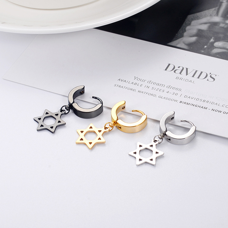 

15Pairs Wholesale Gold/Black/Silver Plated Stainless Steel Huggie Cross Star Charm Earrings for Gift