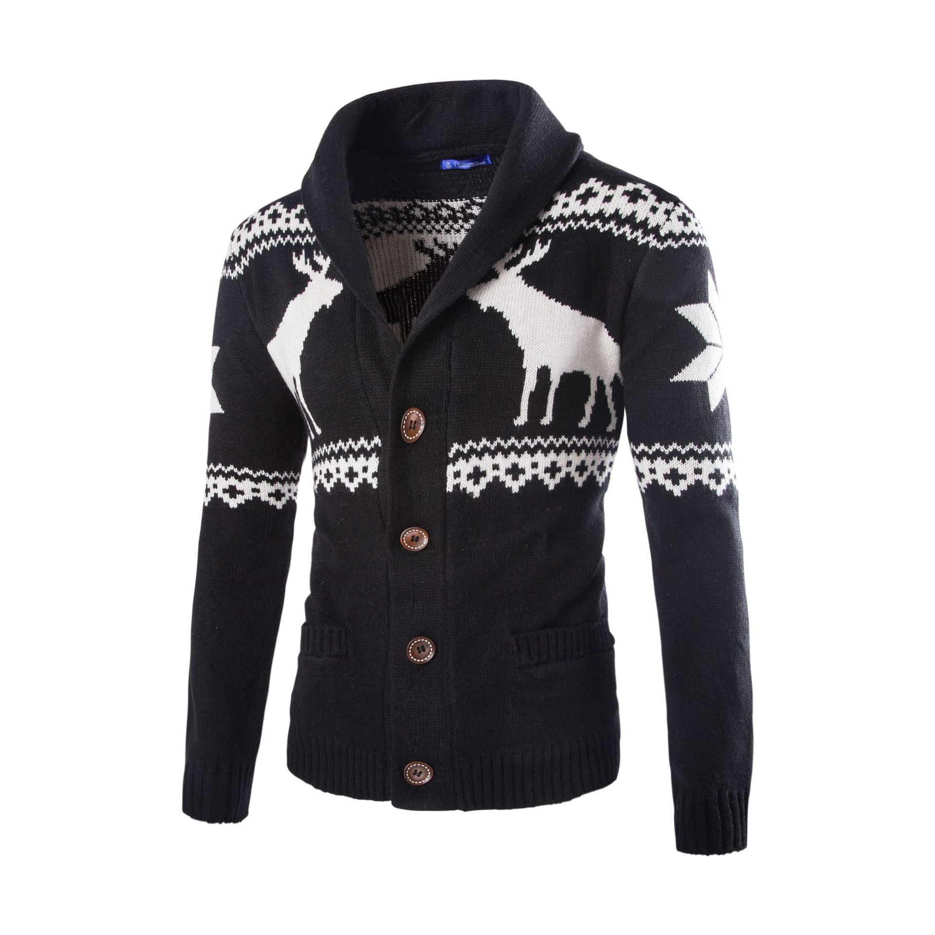 Cerf animal imprimé design hommes chandails de Noël cardigans tops en tricot de vêtements d'extérieur homme slim