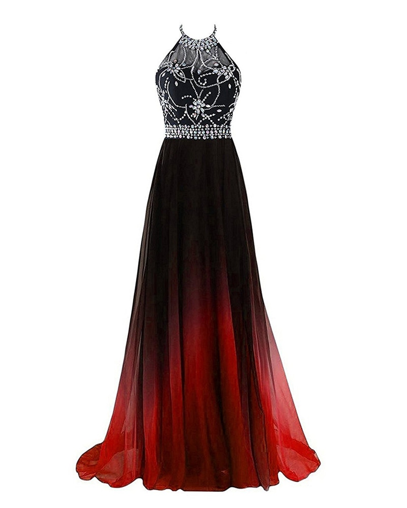 2018 Sexy Backless Crystal A-Line Long Prom Dresses With Halter Sequins Plus Size Party Dresses Formal Gowns Vestido De Festa BP08