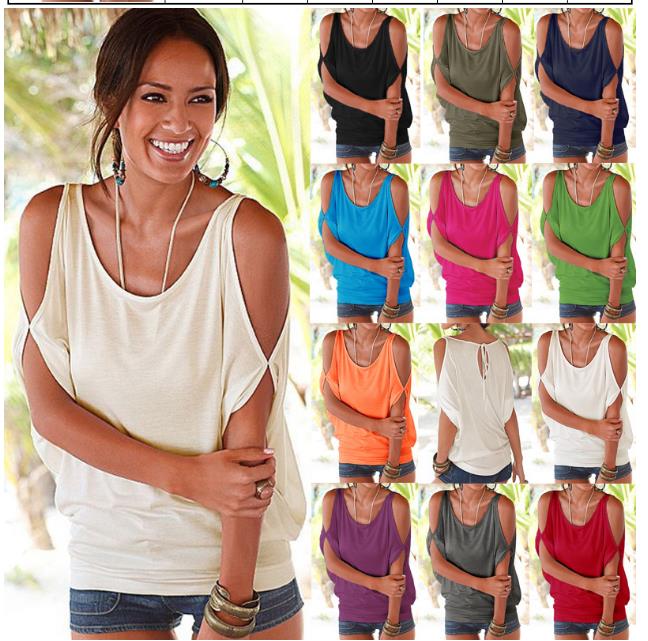 

Women Bare Shoulder T-shirt Tops Blouse Loose Batwing Tee Open Cold Shoulder Top Women' Clothing Strapless Bat 11 Colors, White001