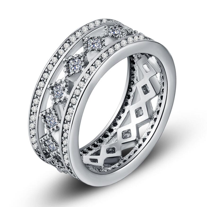 

Wholesale New Arrival Vintage Jewelry 925 Sterling Silver Filled Top Selling 5A Cubic Zirconia party Promise Women Wedding Band Ring Gift