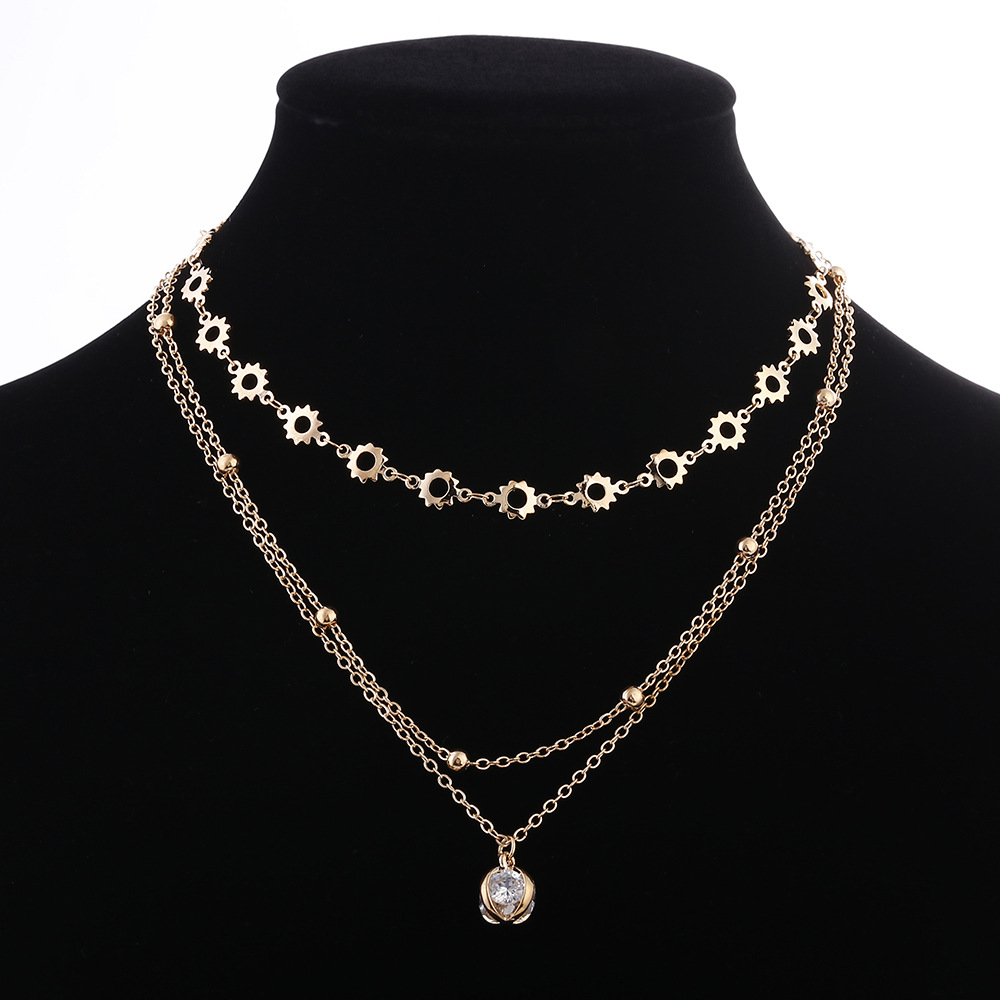 

2018 New Exquisite Multilayer Statement Necklace Jewelry Gold Silver Color Crystal Pendant Necklace For Women Choker Gift Bijoux