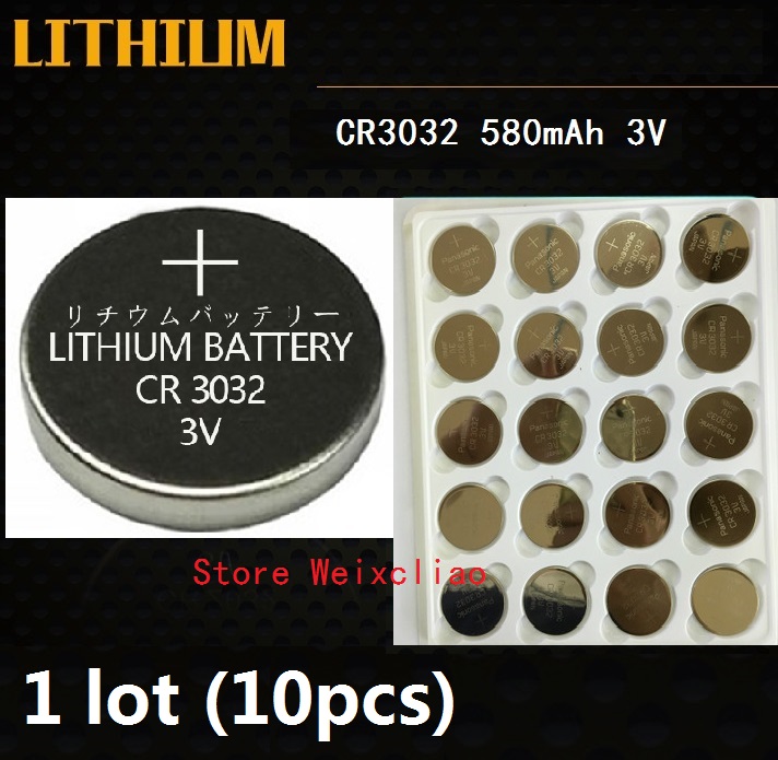 

10pcs 1 lot CR3032 3V lithium li ion button cell battery CR 3032 3 Volt li-ion coin batteries Free Shipping