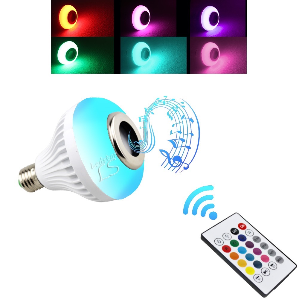 

Hot Sales Wireless 12W Power E27 LED rgb Bluetooth Speaker Bulb Light Lamp Music Playing & RGB Lighting with Remote Control
