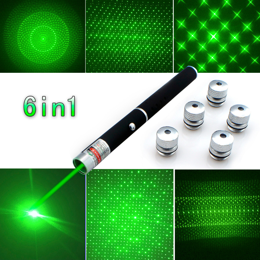 

New Arrival Top Quality 6in1 5mw 650nm Red Green Blue Laser Pointer Pen Laser Flashlight + 5 Star Caps Beam Light ,Aperture