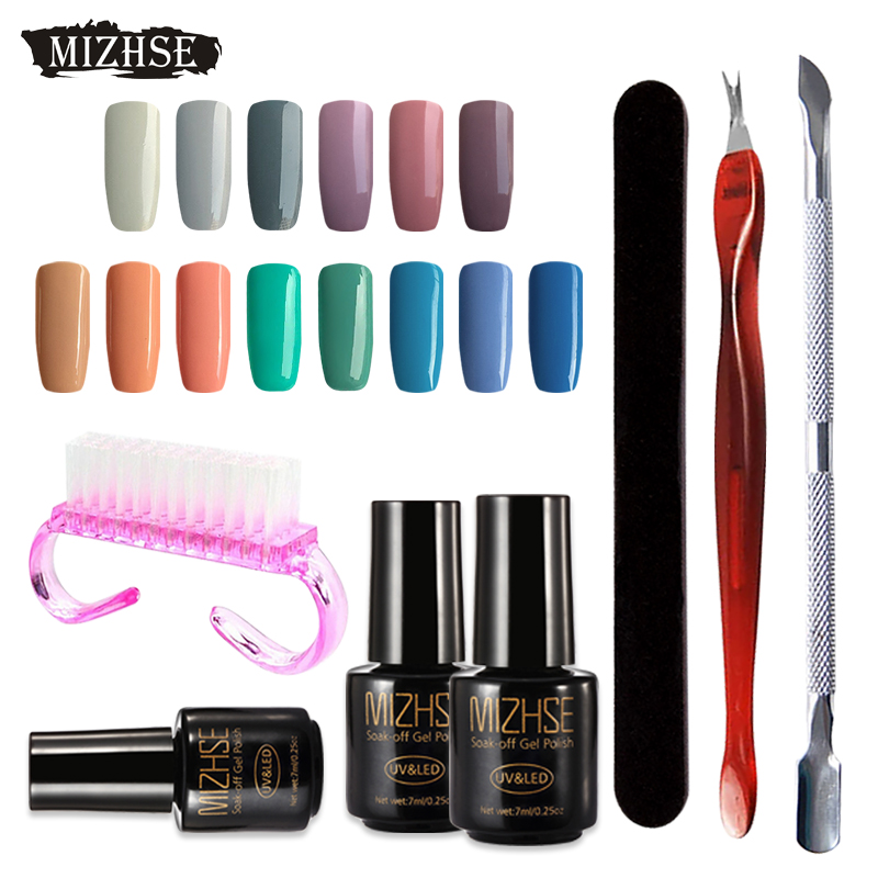 

MIZHSE DIY Full Set DIY Nail Design UV Nail Manicure Kit Full Nails Tools No Wipe Top Coat Base Rubber Need UV Lamp Enamels Gel, P06-b