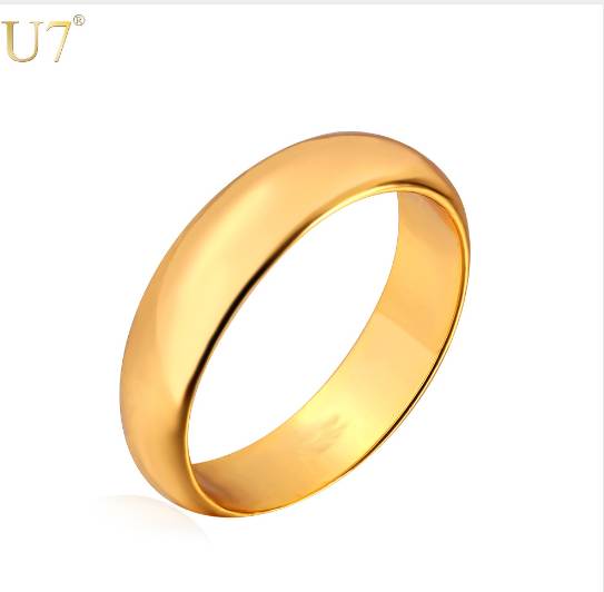 

U7 Simple Style Wedding Bands Rings Gold/Silver/Black Color 5MM Wide Couple Lover's Ring for Men/Women Anniversary Gift R371