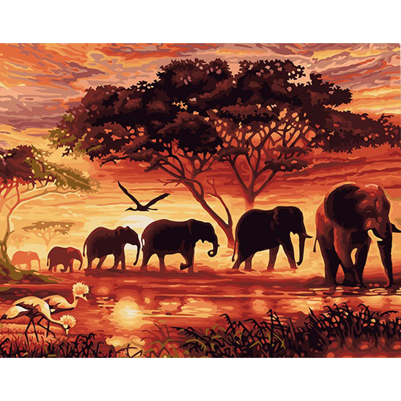 Distribuidores De Descuento Pintura Del Atardecer Del Elefante