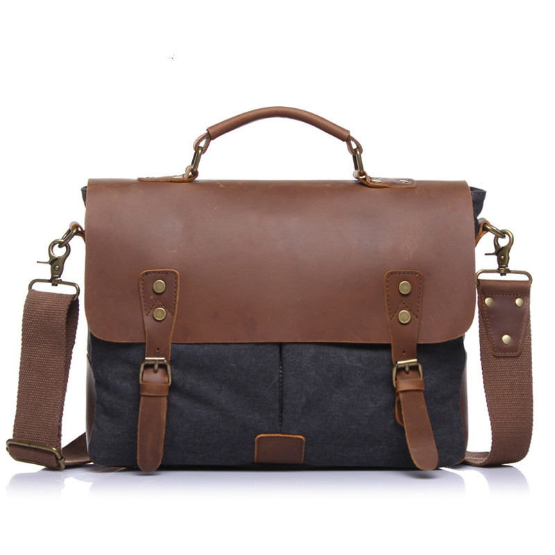 Vintage Men Crazy Horse Leather Business Bag Cow Leather Male Laptop Bag Multifunctional Work Tote Briefcase yellow brown
