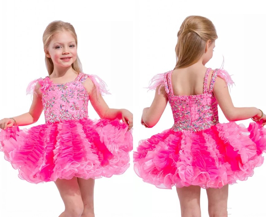

Cute Short Girls Pageant Dresses With Feathers On The Shoulders Little Girl Cupcake Skirt Baby Girl Short Dresses For Birthday Party, Blue