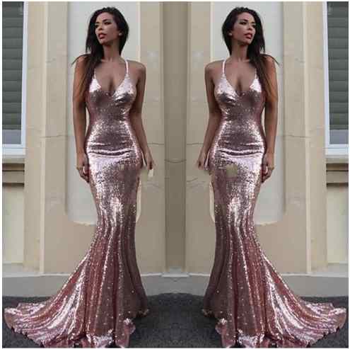 

2018 Sparkle Rose Gold Silver Gold Long Mermaid Prom Dresses Sequins Party Spaghetti straps Backless Sweep Train Arabic Formal Evening Gowns, Blue