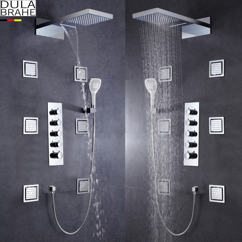 

Germany DULABRAHE Waterfall And Rain Bathroom Shower Faucet Thermostatic Mixer Set Bath & Shower Valve Shower Head