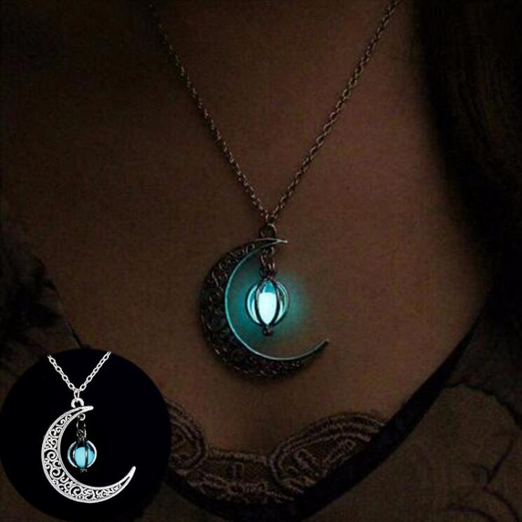 

Pendant Necklaces Jewelry Women's Necklace Stone Glow In The Dark Half Crescent Moon Silver For Halloween Gift