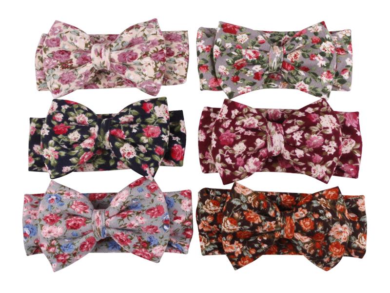 

Cute Colorful Boho Newborn Baby Headband Ribbon Elastic Floral Print Bowknot Baby Headwear Hairbands hot, Multi-color