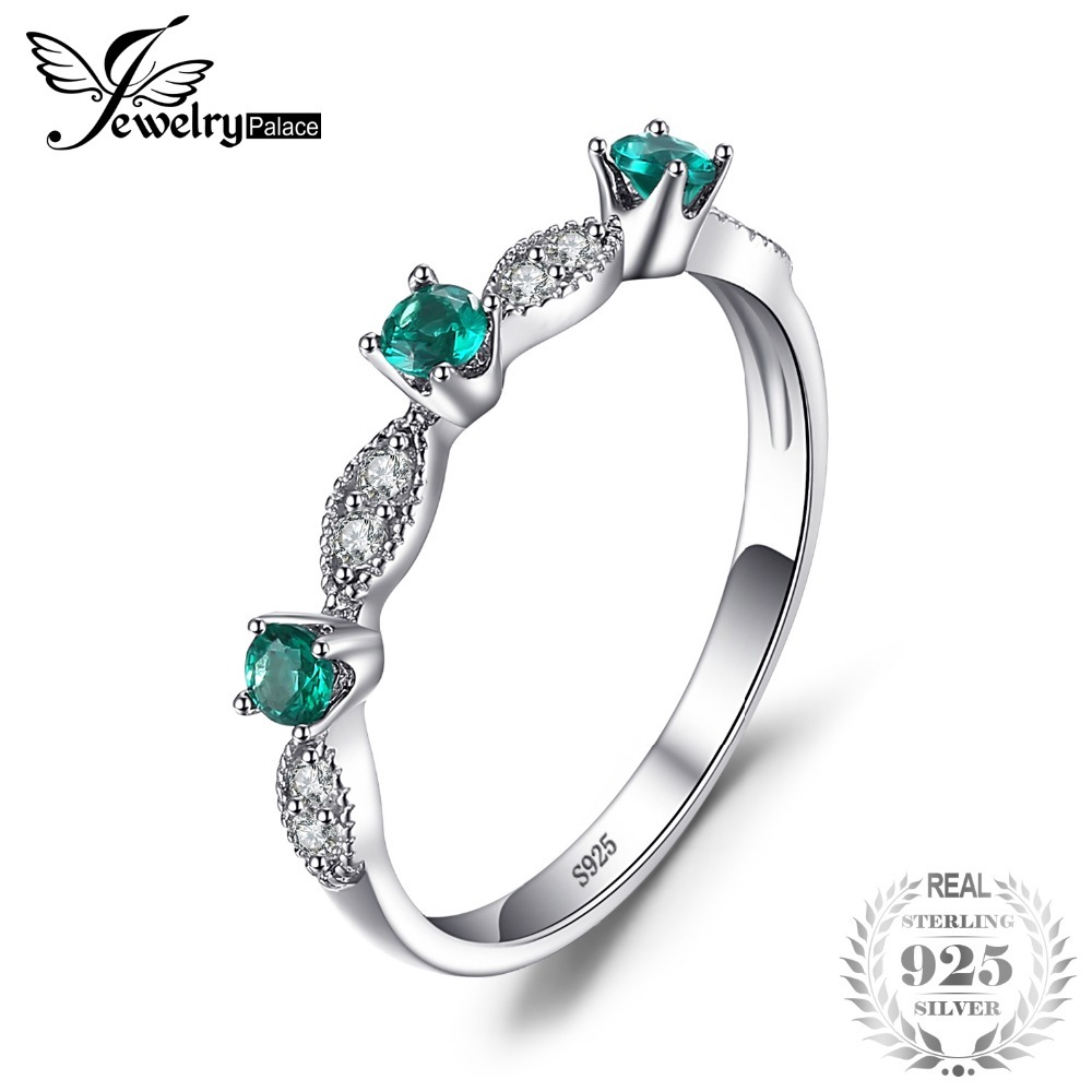 JewelryPalace 3 Stones Round Created Emerald Engagement Wedding Rings For Women Genuine 925 Sterling Silver Fashion Fine Jewelry C18110801