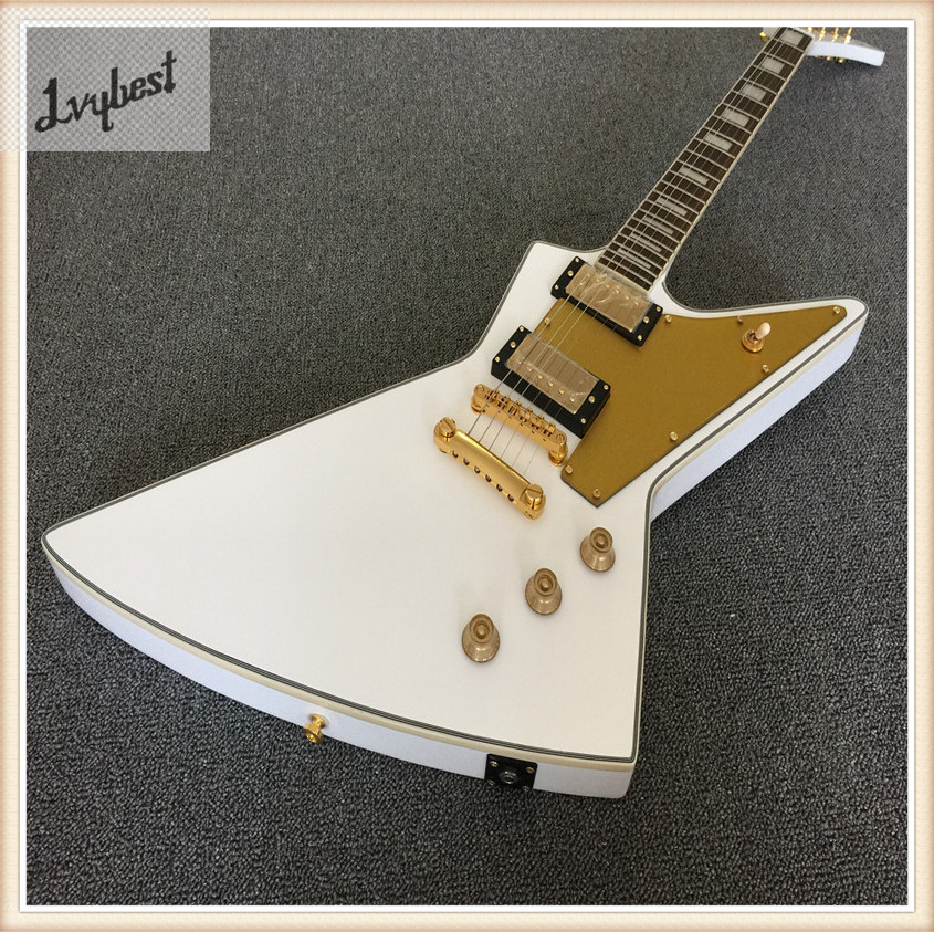 electric guitar solid metalic painting pickguard gold parts white plastic body back cover rosewood fingerboard-image-427504103