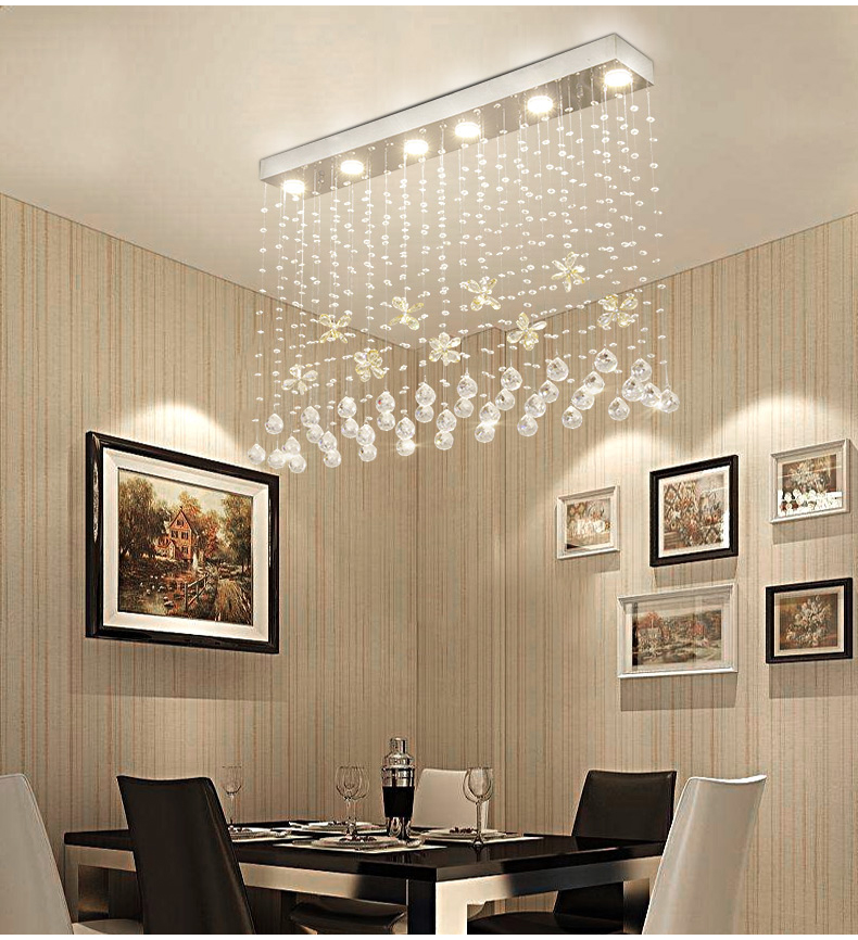 

Contemporary Rectangle Crystal Chandelier Lighting Butterfly Crystals Ceiling Light Fixture Flush Mount For Dining Room Luminaire Suspension