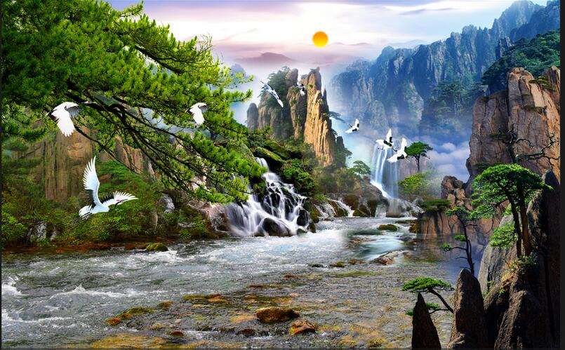 

3d wallpaper custom photo mural Mountain stream water TV background wall room Home decoration 3d wall murals wallpaper for walls 3 d, Green