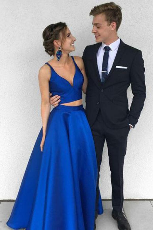 

Royal Blue Dresses Evening Party Formal Gowns Two Piece A line Satin Simple Cheap Open Back Celebrity Red Carpet Dress Gowns, Dark green