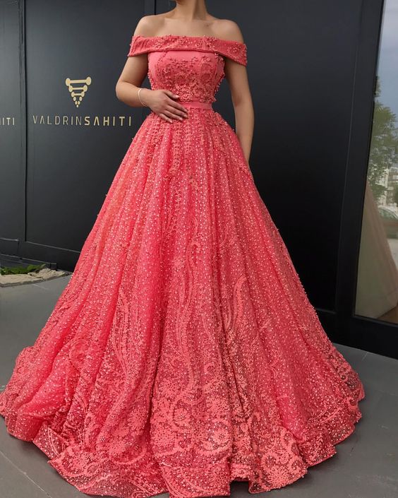 

Fashion Off The Shoulder Prom Dresses Vestidos De Fiesta With 3d Flowers Lace Dresses Evening Wear Custom Made, Red