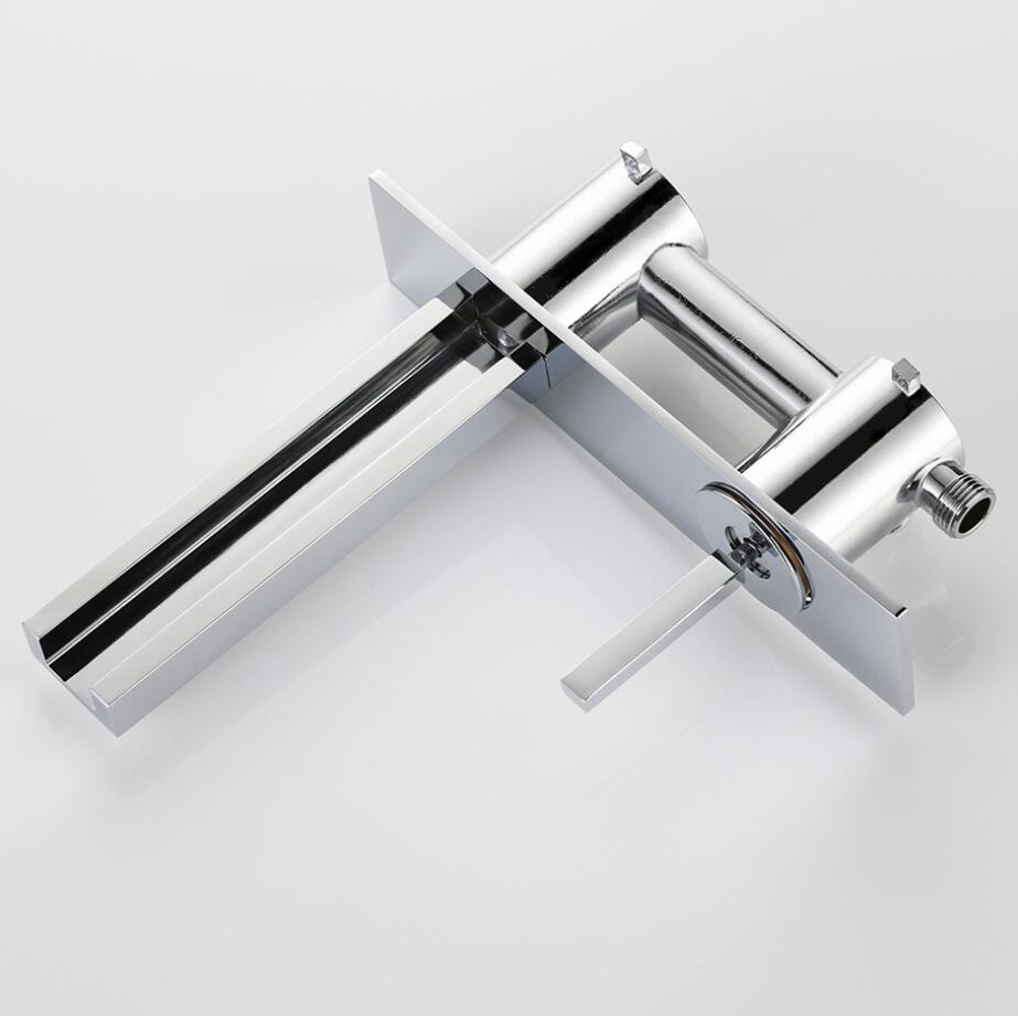 Freeshipping Unique Design In Wall Mounted LED Waterfall Spout 3 Color Change automatic Bathroom Basin Faucet Chrome Brass Sink Mixer Tap