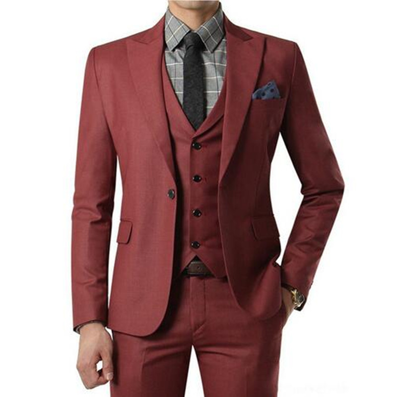 

2018 Burgundy Suit Custom Made Wedding Suits Mens Tuxedos Grooms Shawl Black Lapel Prom Party Suit ( jacket+Pants+vest), Yellow