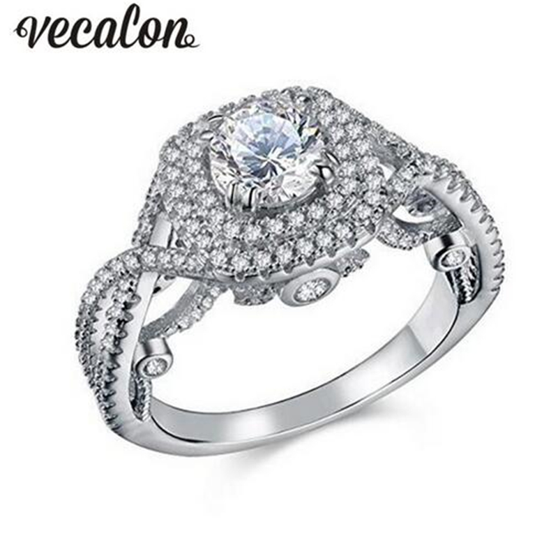 

Vecalon Vintage Women Jewelry 925 Sterling Silver Ring Full 1ct Diamonique 5A Zircon cz Engagement Wedding band Rings For Women