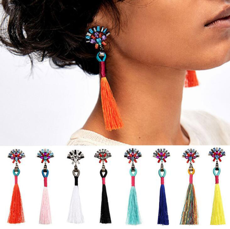 

New Fashion Statement Jewelry Tassel Long Earring For Women With Crystal Wedding Dangle Drop Earrings Free Shipping