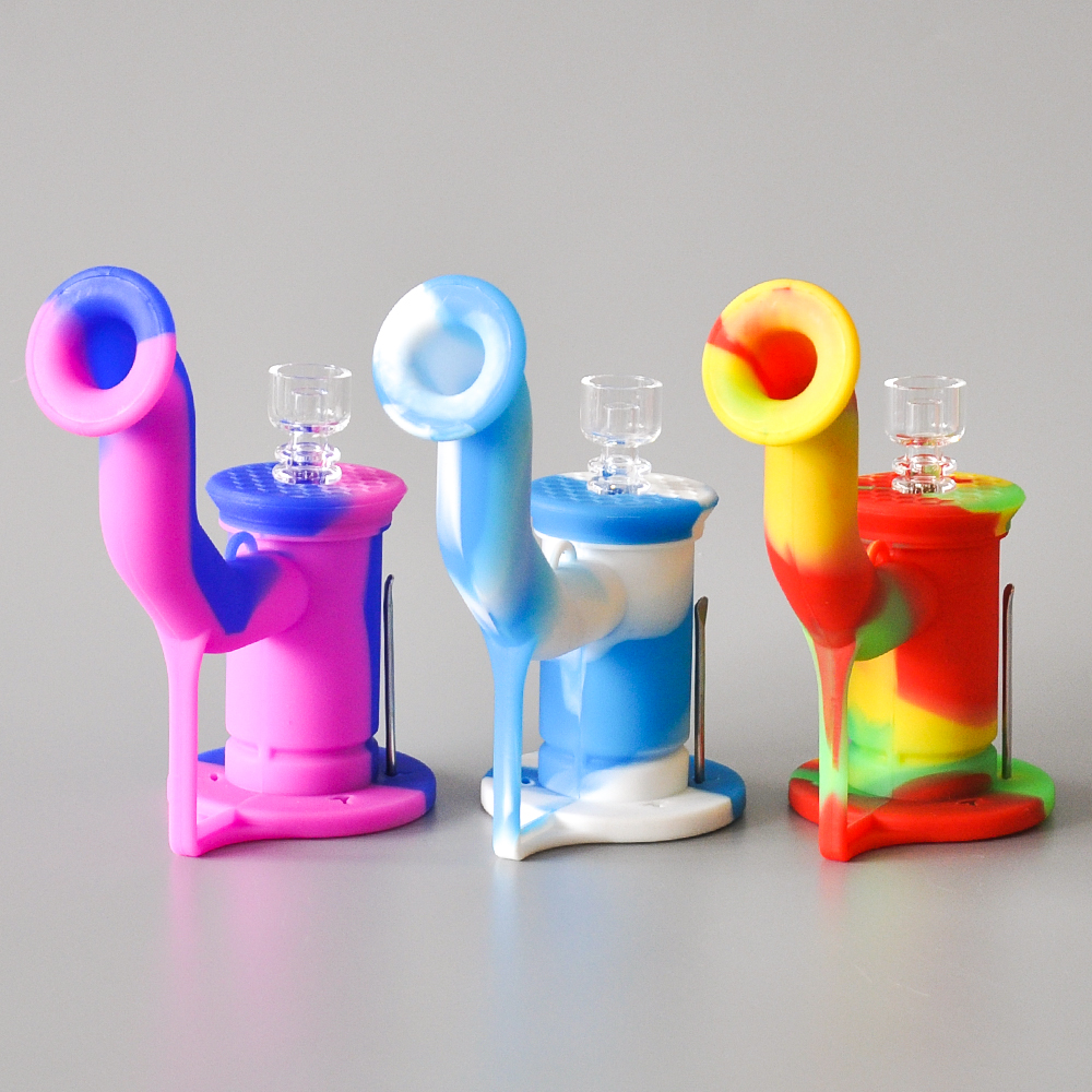 

6inches Silicone Bongs Oil Rigs with 5ml Wax Container and quartz banger Portable Dab Rigs Smoking Pipe