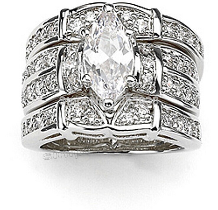 

Fashion Jewelry Cocktail Jewelry Gem 5A Zircon stone 14KT White Gold Filled 3 Wedding Band Ring Set Sz 5-11 Gift