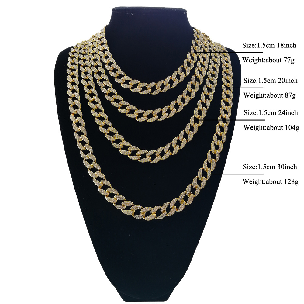 

Full Diamond Cuban Necklace 18inch 20inch 24inch 30inch Bling Jewelry Necklace for Men Iced Out Miami Curb Cuban Link Chain