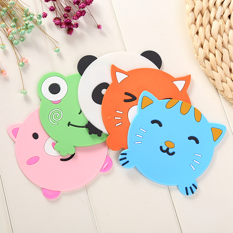 

Animal Pattern Silicone Cup Drinks Holder Mat Tableware Placemat heat resistant coaster Pig/kitty/panda/ frog design sale