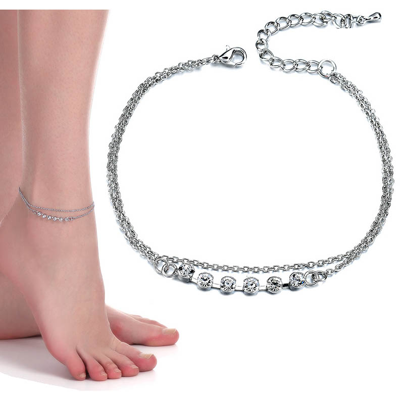 

Women Summer Beach Jewelry Full Crystal Anklets Flower Charms Foot Chain Ankle Bracelet Barefoot Sandal Silver will and sandy drop ship