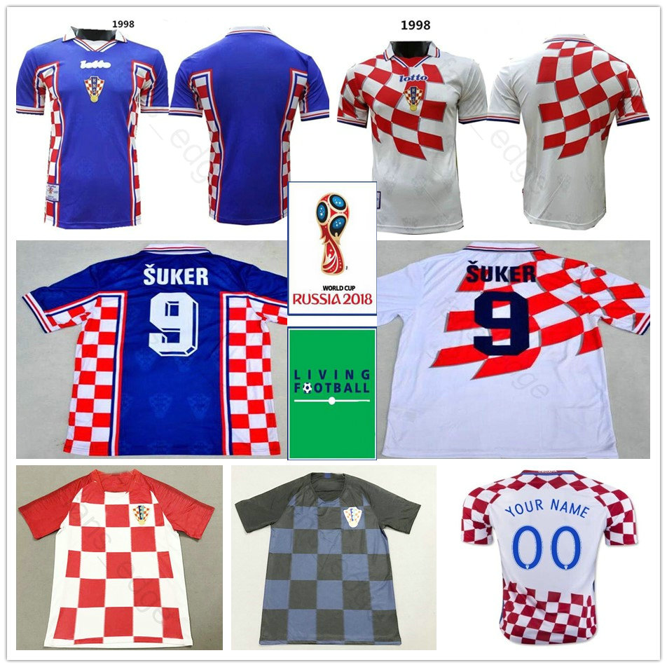

1998 Classic Vintage Retro Soccer Jerseys Home Away Blue White 9 Suker 10 BOBAN BILIC MODRIC Hrvatska National Custom Football Shirt