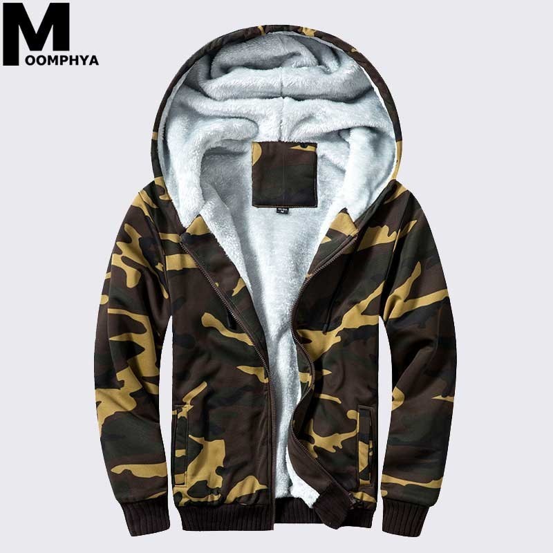 

Camouflage zipper men hoodies Hooded winter warm fleece mens hoodies coat Long sleeve ourtwear jacket men, Green