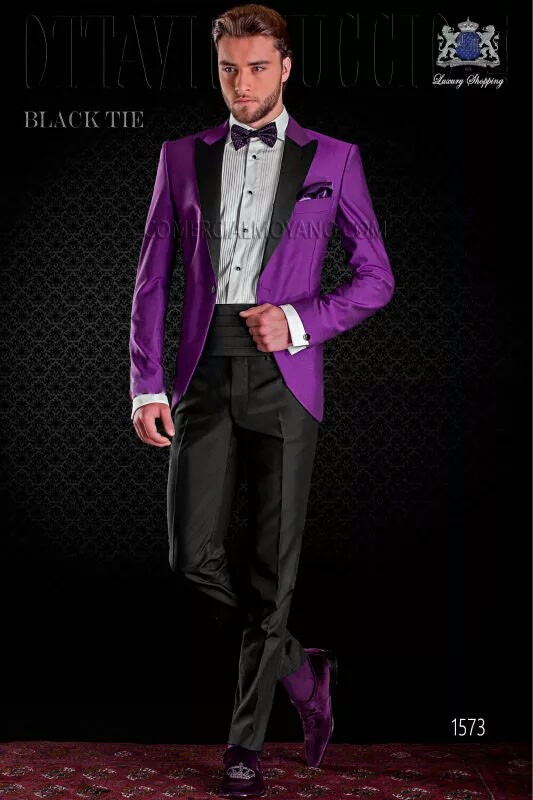 

New One Button Purple Satin Groom Tuxedos Beautiful Men Formal Suits Men Wear Wedding Prom Dinner Suits Custom Made(Jacket+Pants+Tie+Girdle), Same as image