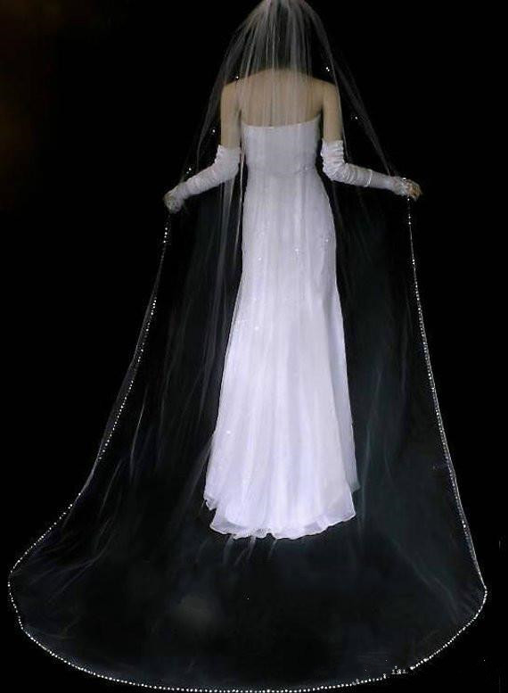 

2019 Shining Bling Beaded Rhinestone Wedding Veils Long Chapel Length Bridal Veil Bridal Accessories Wedding Veil with Comb, White