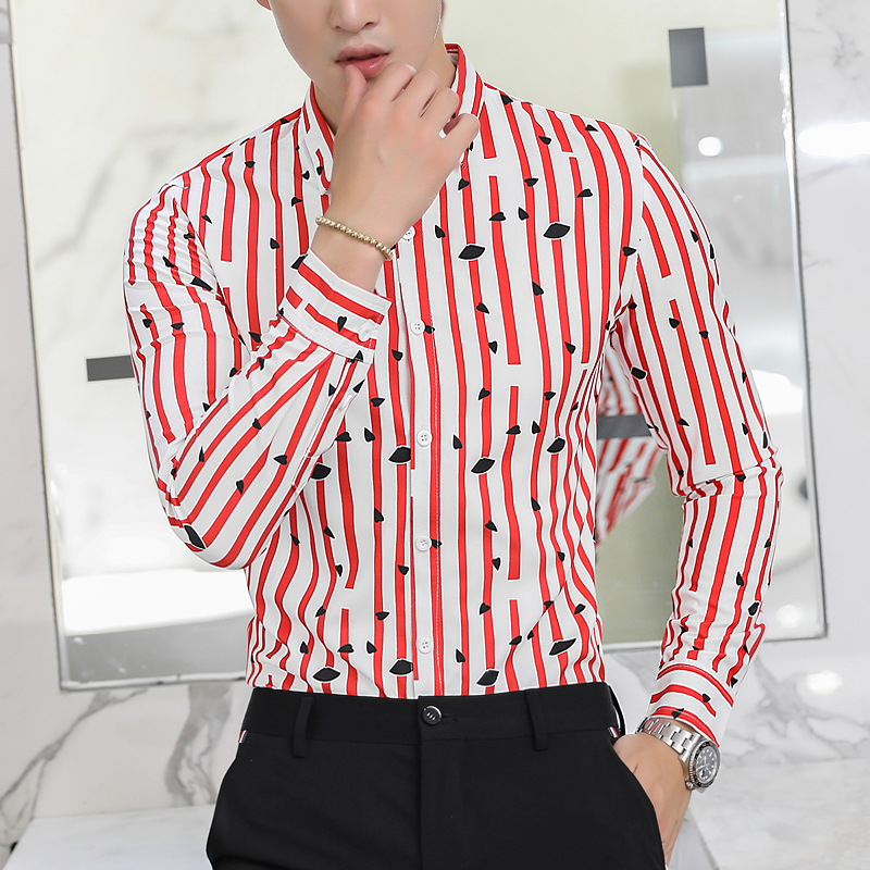 

Dot stripe shirt 2018 slim fit long sleeve shirt men fancy camicia uomo camisa masculina mens dress, Black