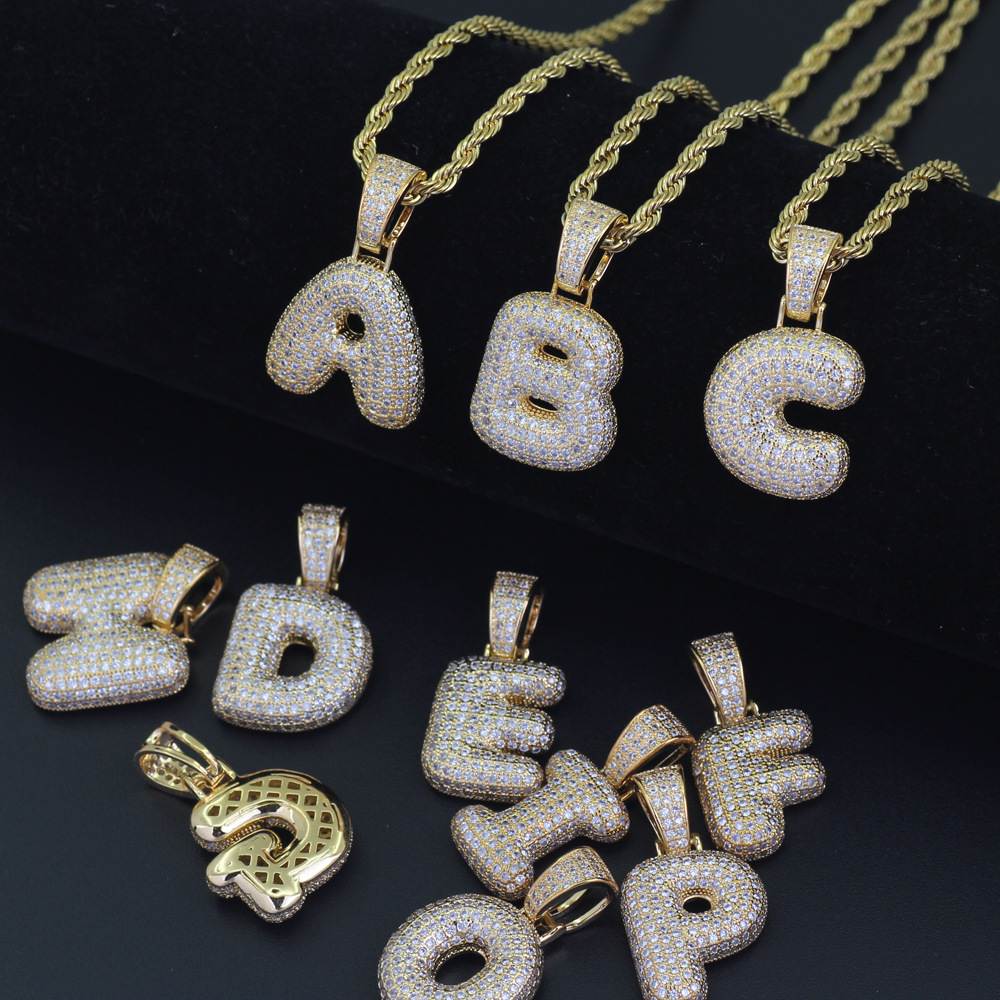 

A-Z Custom Name Bubble Letters Necklaces & Pendant Charm For Men Women Gold Silver Color Cubic Zircon Hip Hop Jewelry Gifts