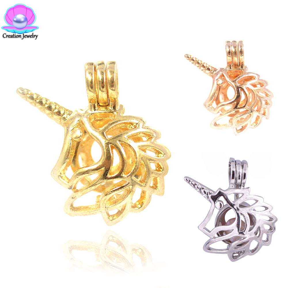 

Funny unicorn design love wish akoya oyster pearls cages silver rose gold new pendants birthday party children women best gifts