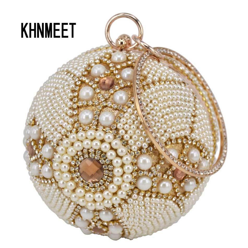 Design Boule D'or Bracelet Poignets Femmes Argent Perle Perlée Mini Fourre-Tout Sac À Main Chaîne Dame De Mariage Soirée Sac À Main Bourse D'embr