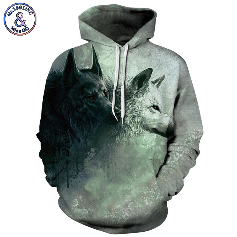 

Mr.1991INC 2018 new Black and white snow Wolf 3d Sweatshirts Men/Women hoodie sweatshirt Casual Hooded Pullovers Men Hoodies, Qydm198