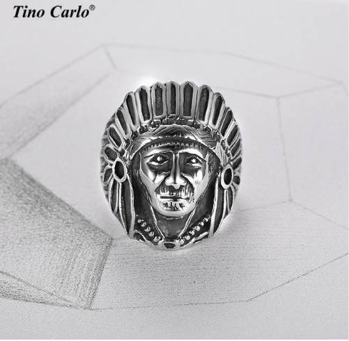

Mens Jewelry Stainless Steel Indian Chief Head Rings Vintage Tribal leader Punk Band Ring Hip Hop Motorcycle Ring Size7-15