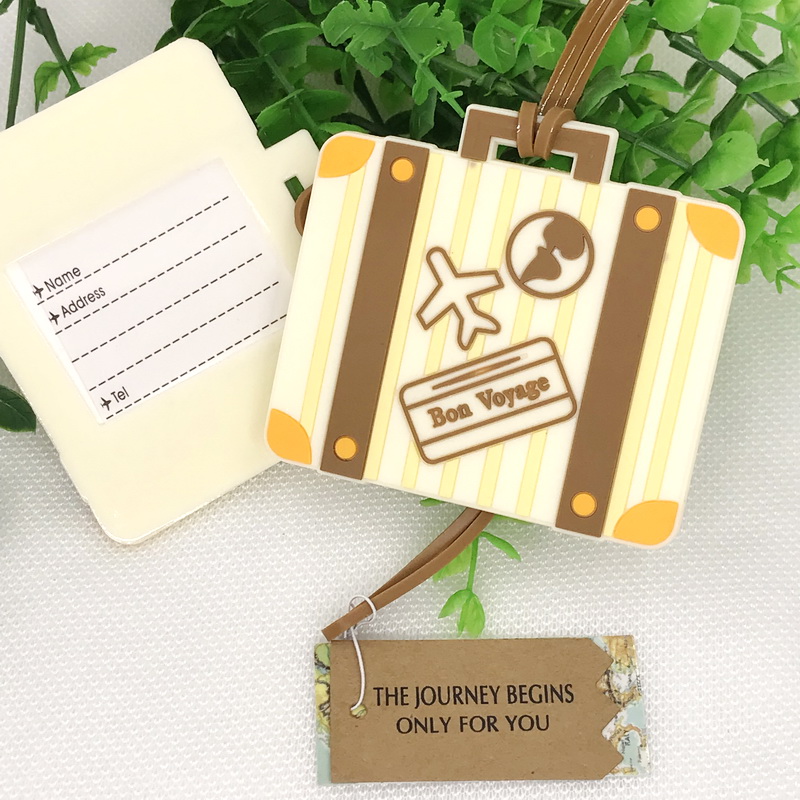 

50pcs Destination Wedding Favors Soft Rubber Suitcase Luggage Tag Let the Journey Begin Baggage Tags Travel Theme Party Supplies